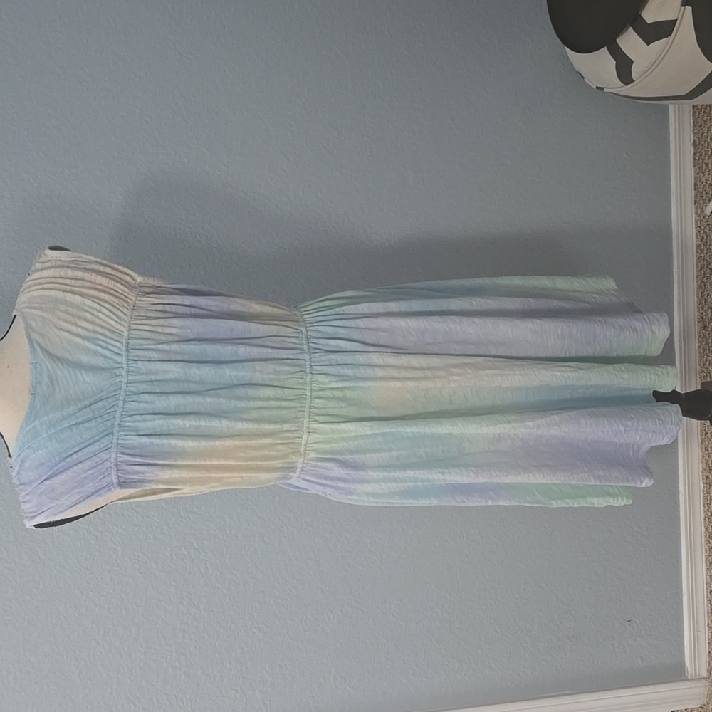 ATM Anthony Thomas Melillo Tie Dye 100% Cotton Blue Flounce Dress Sz Large - Picture 7 of 10